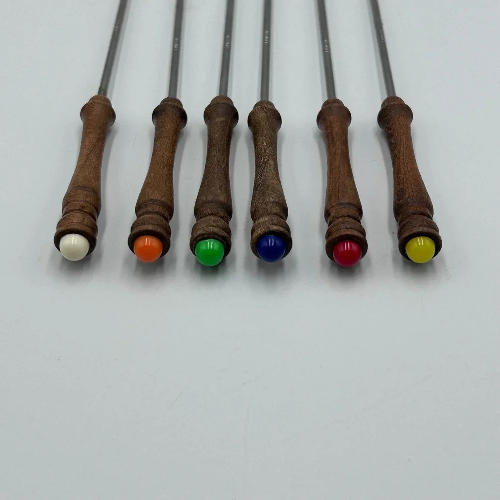 MCM Edelstahl Rostfrei Fondue Forks 6 Ea Germany Stainless Steel 2Prong Wood 11